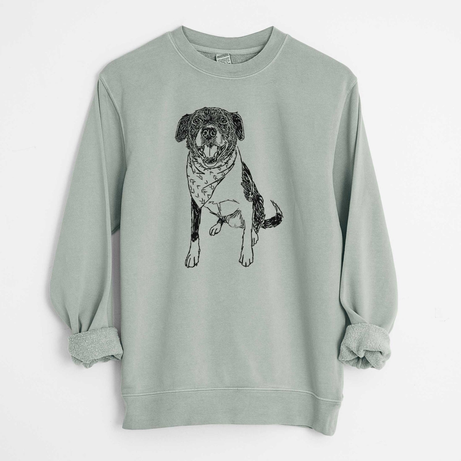 Doodled Tucker the Border Collie Pitbull Mix - Unisex Pigment Dyed Crew Sweatshirt