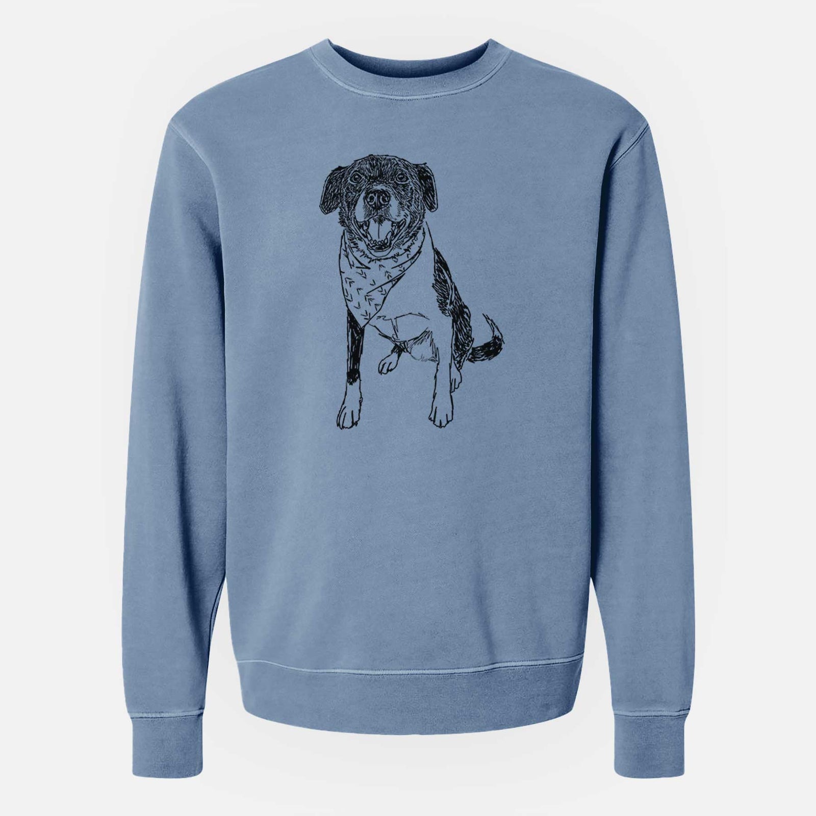 Doodled Tucker the Border Collie Pitbull Mix - Unisex Pigment Dyed Crew Sweatshirt