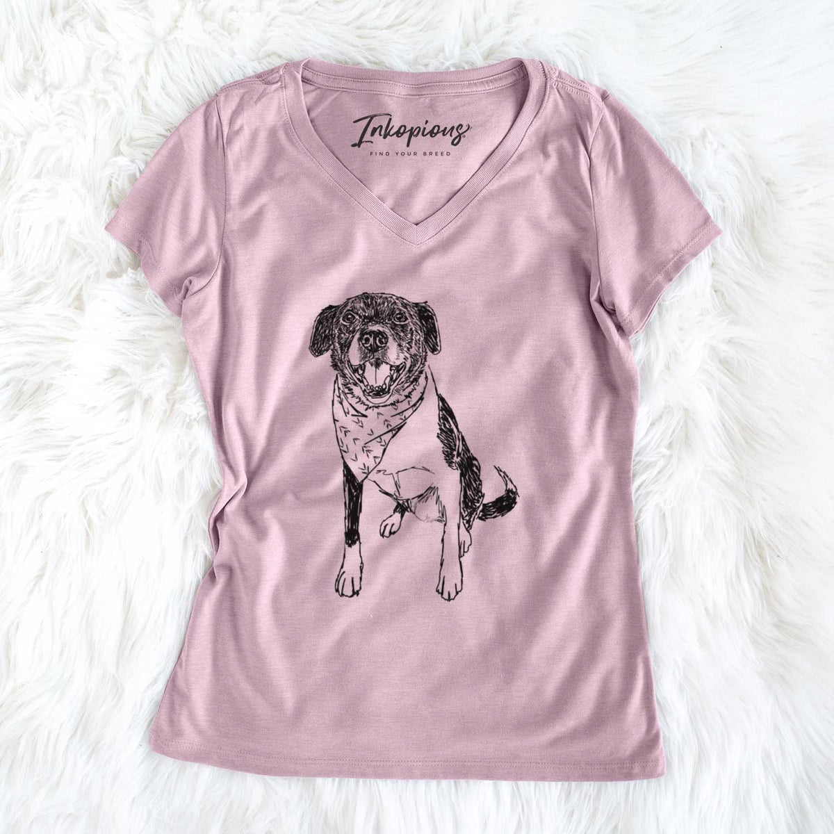 Doodled Tucker the Border Collie Pitbull Mix - Women&#39;s V-neck Shirt