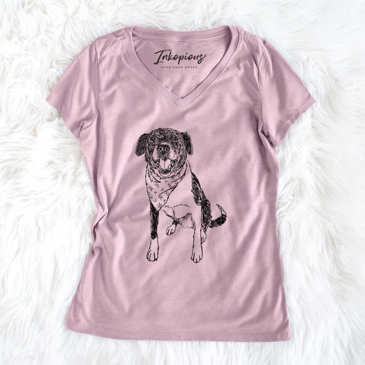 Doodled Tucker the Border Collie Pitbull Mix - Women's V-neck Shirt