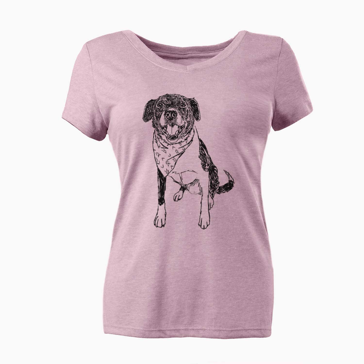 Doodled Tucker the Border Collie Pitbull Mix - Women's V-neck Shirt