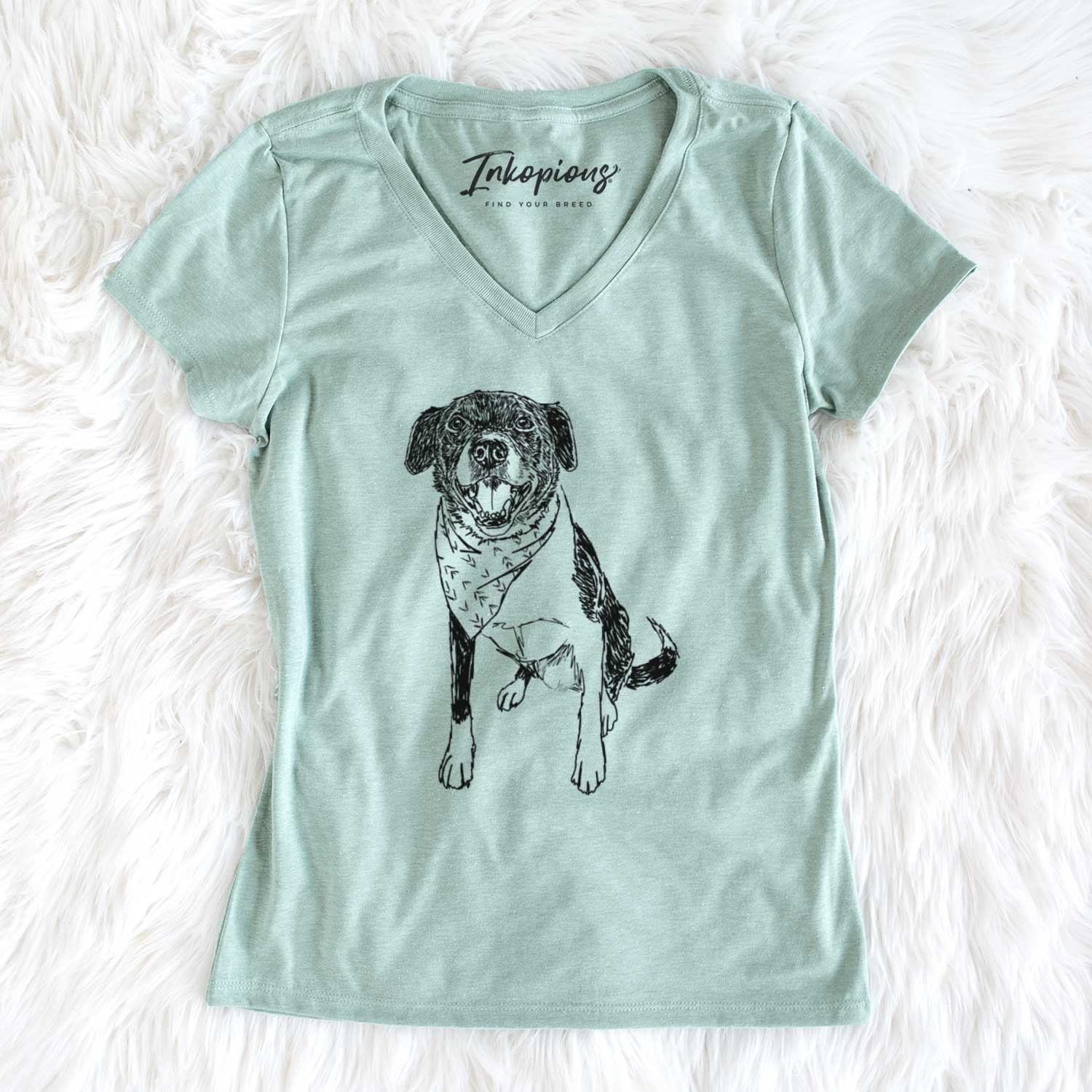 Doodled Tucker the Border Collie Pitbull Mix - Women's V-neck Shirt