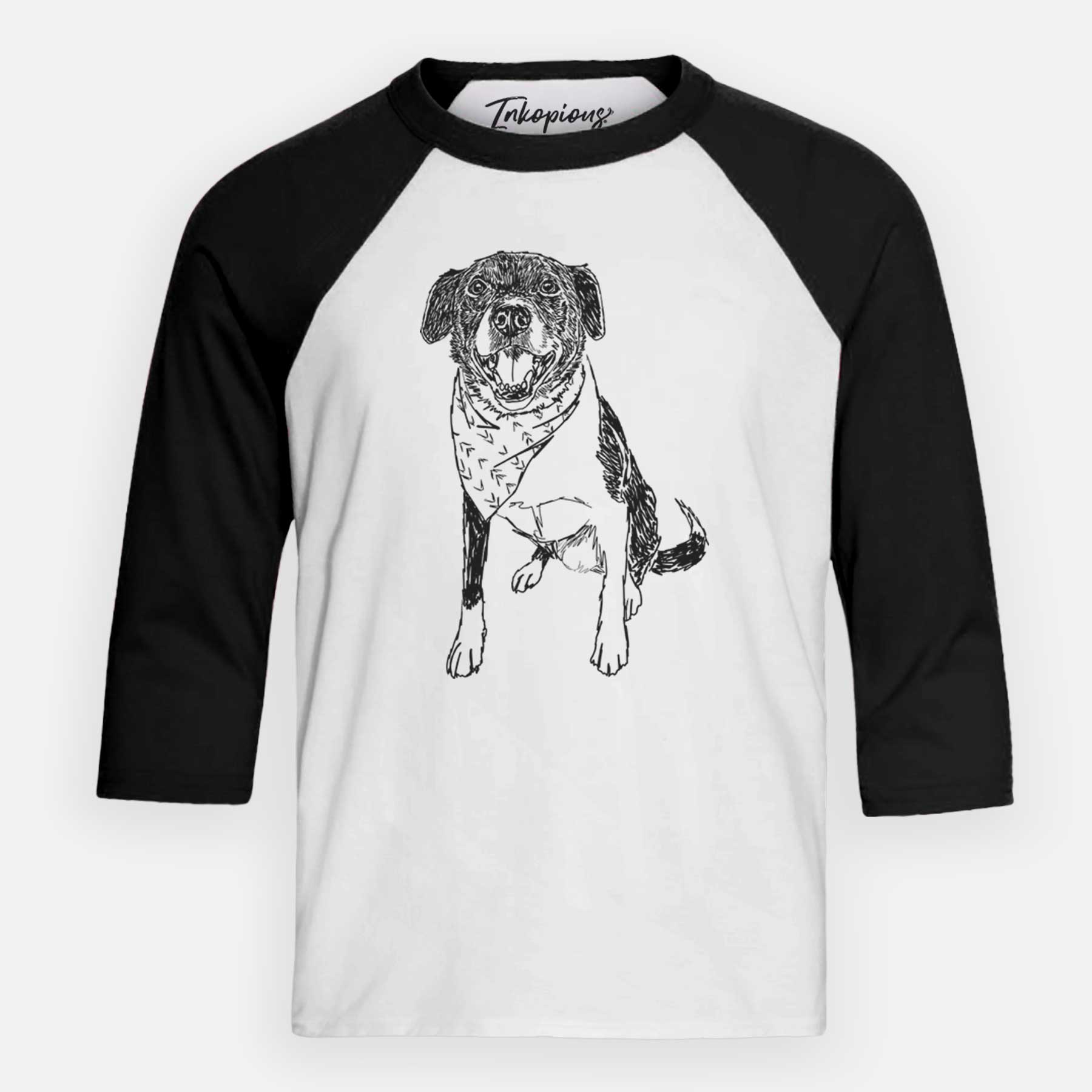 Doodled Tucker the Border Collie Pitbull Mix - Youth 3/4 Long Sleeve