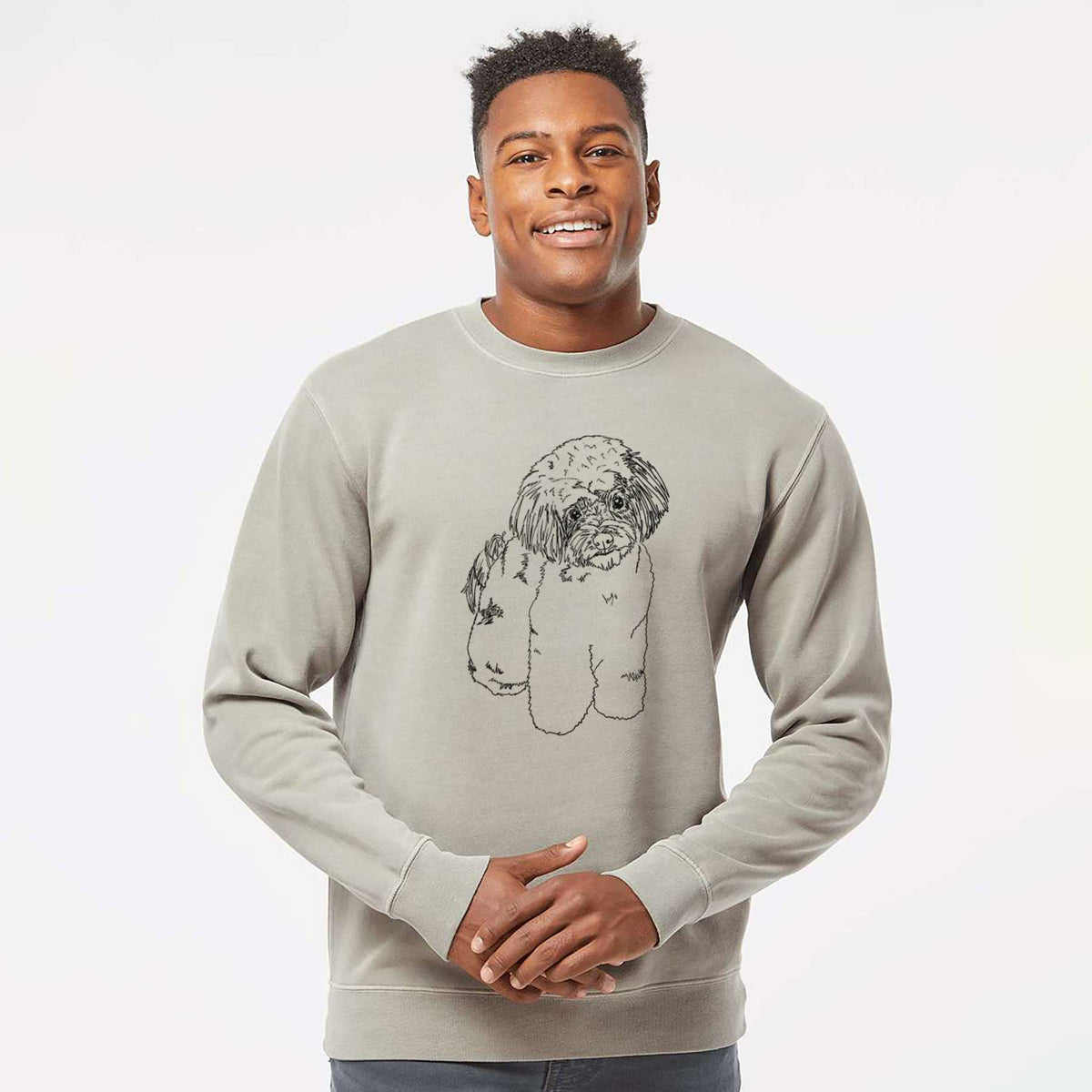 Doodled Tucker the Aussiedoodle - Unisex Pigment Dyed Crew Sweatshirt