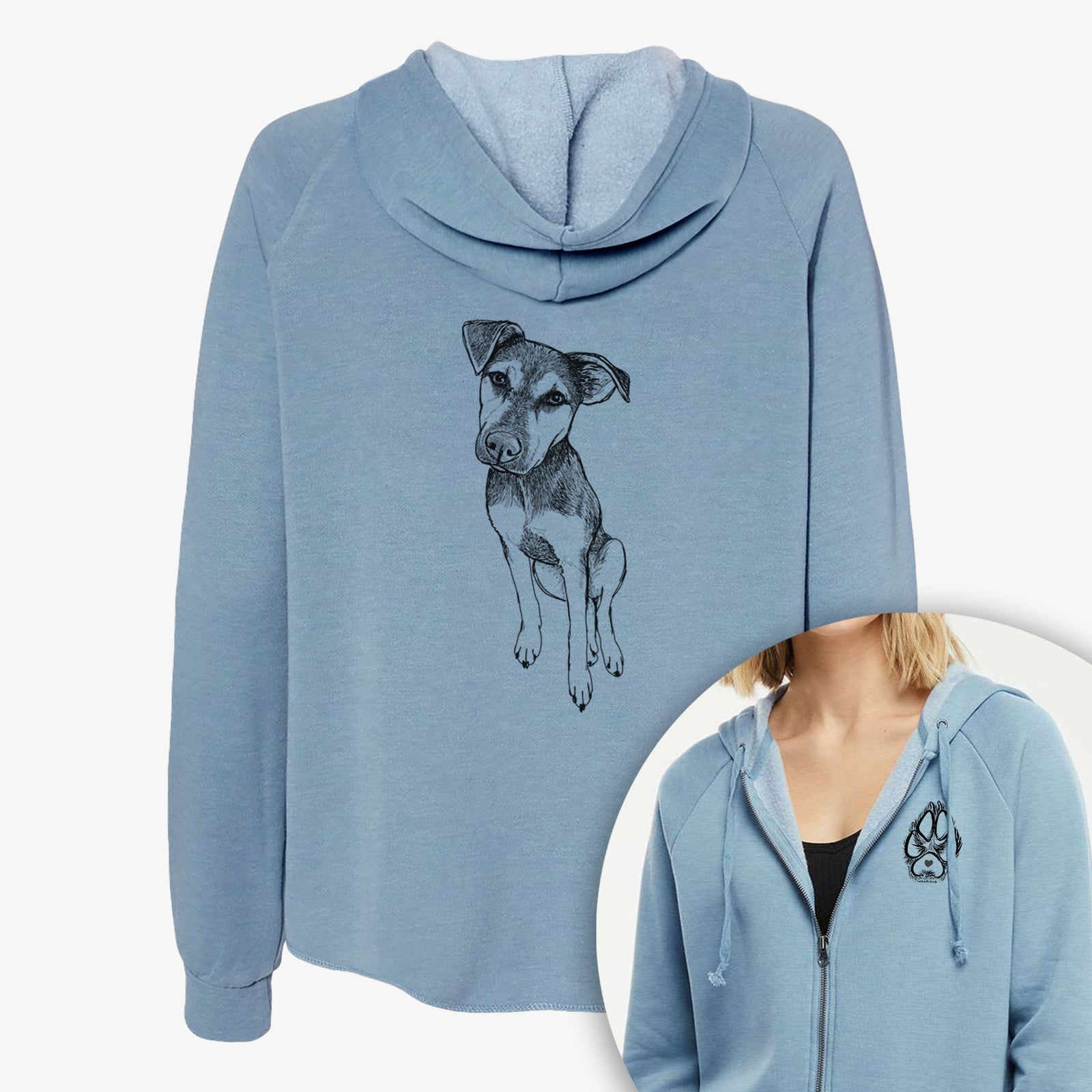 Doodled Tuesday the Mixed Breed - Women's Cali Wave Zip-Up Sweatshirt
