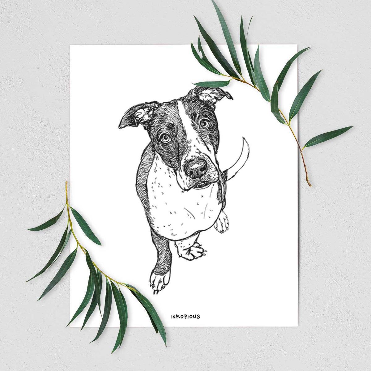 Doodled Vinny the Pitbull Art Print