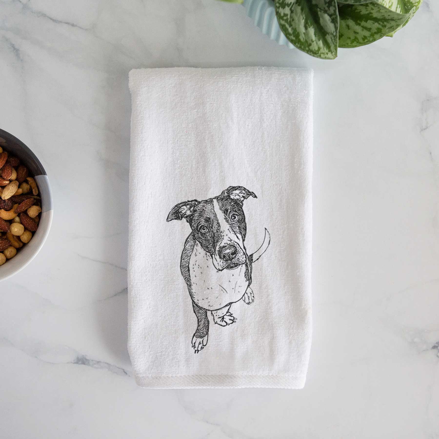 Doodled Vinny the Pitbull Decorative Hand Towel