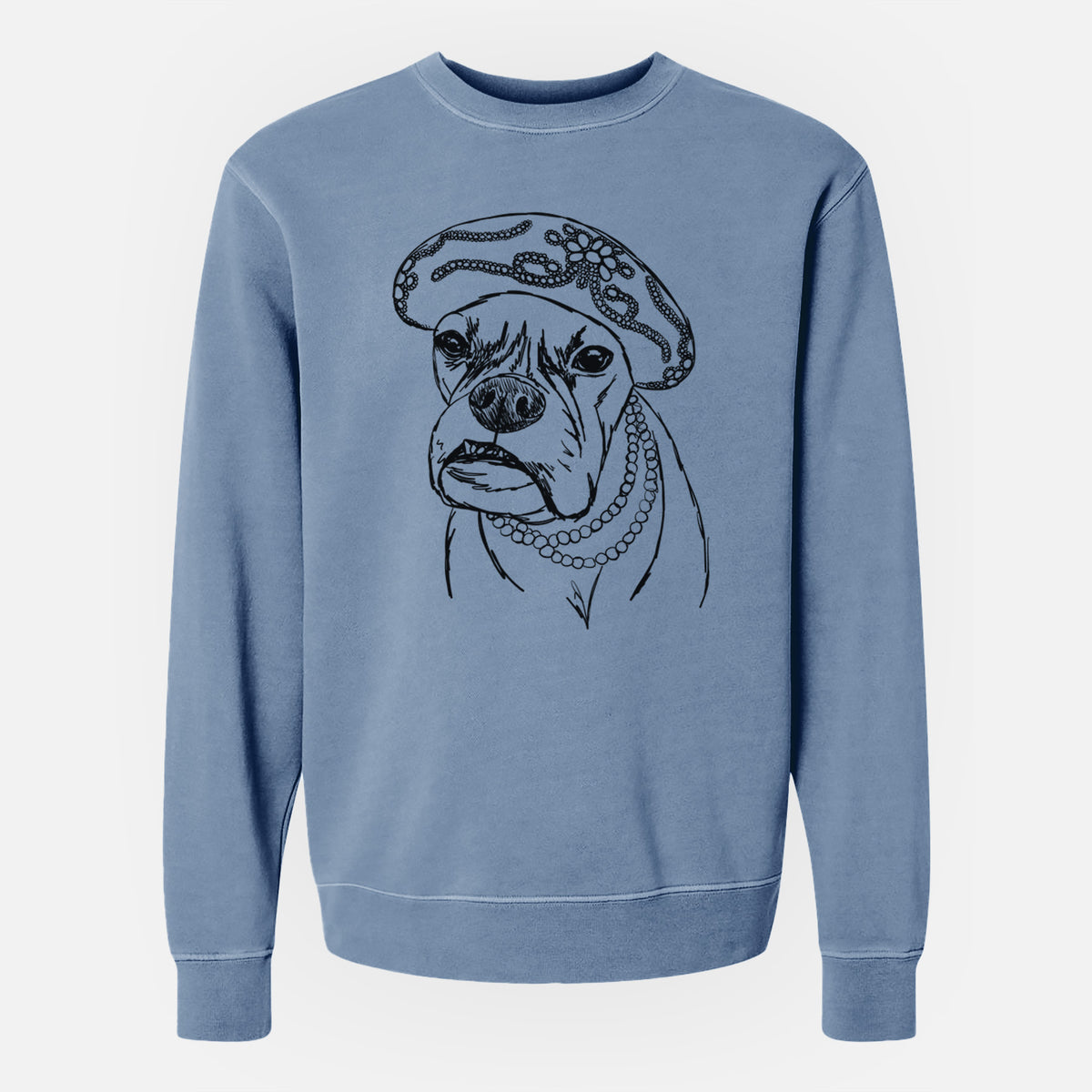 Doodled Violet the Boxer - Unisex Pigment Dyed Crew Sweatshirt