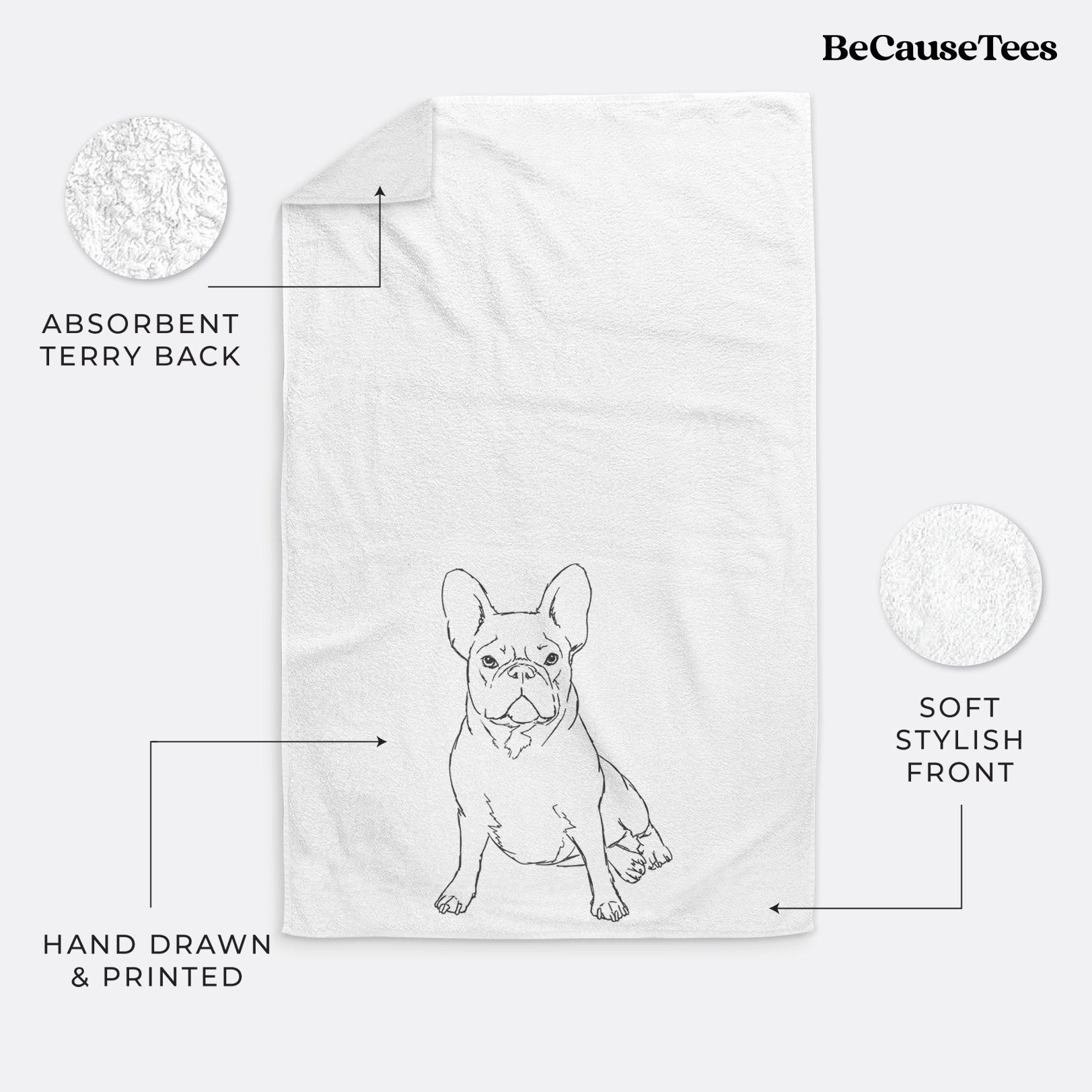 Doodled Violet the French Bulldog Decorative Hand Towel