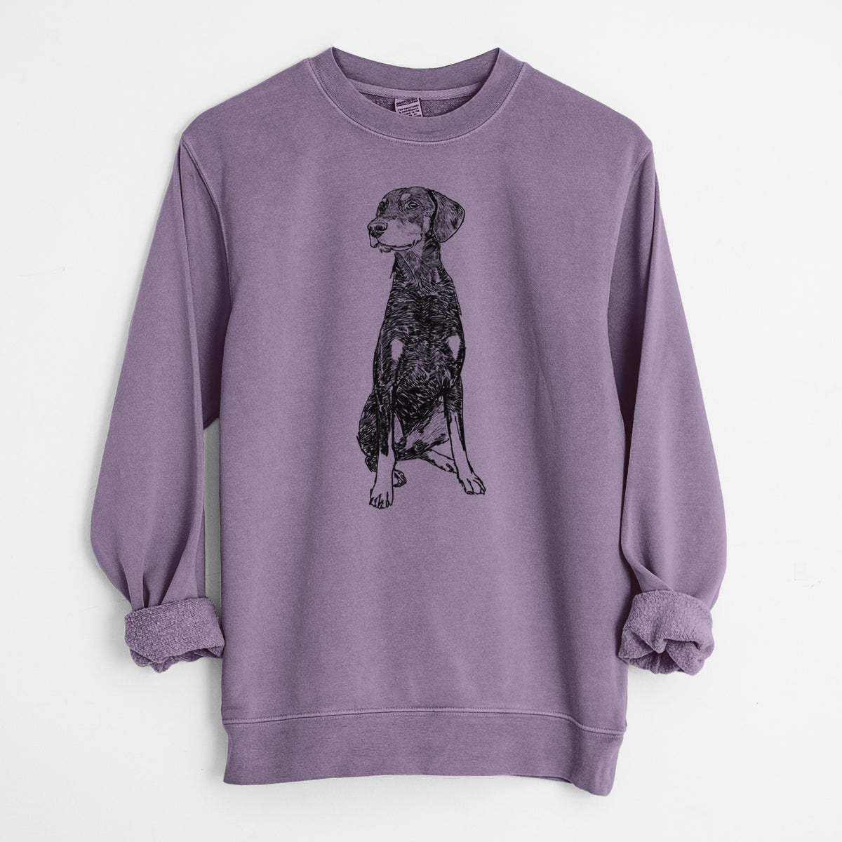 Doodled Whiskey the Doberman Pinscher - Unisex Pigment Dyed Crew Sweatshirt
