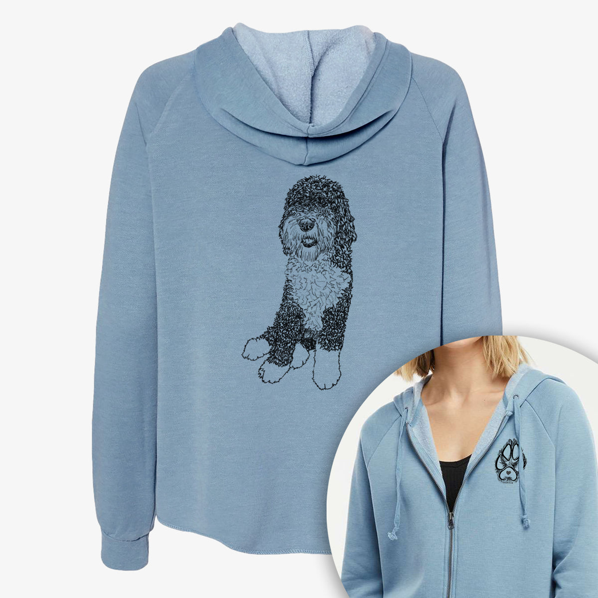 Doodled Whittaker the Sheepadoodle - Women&#39;s Cali Wave Zip-Up Sweatshirt