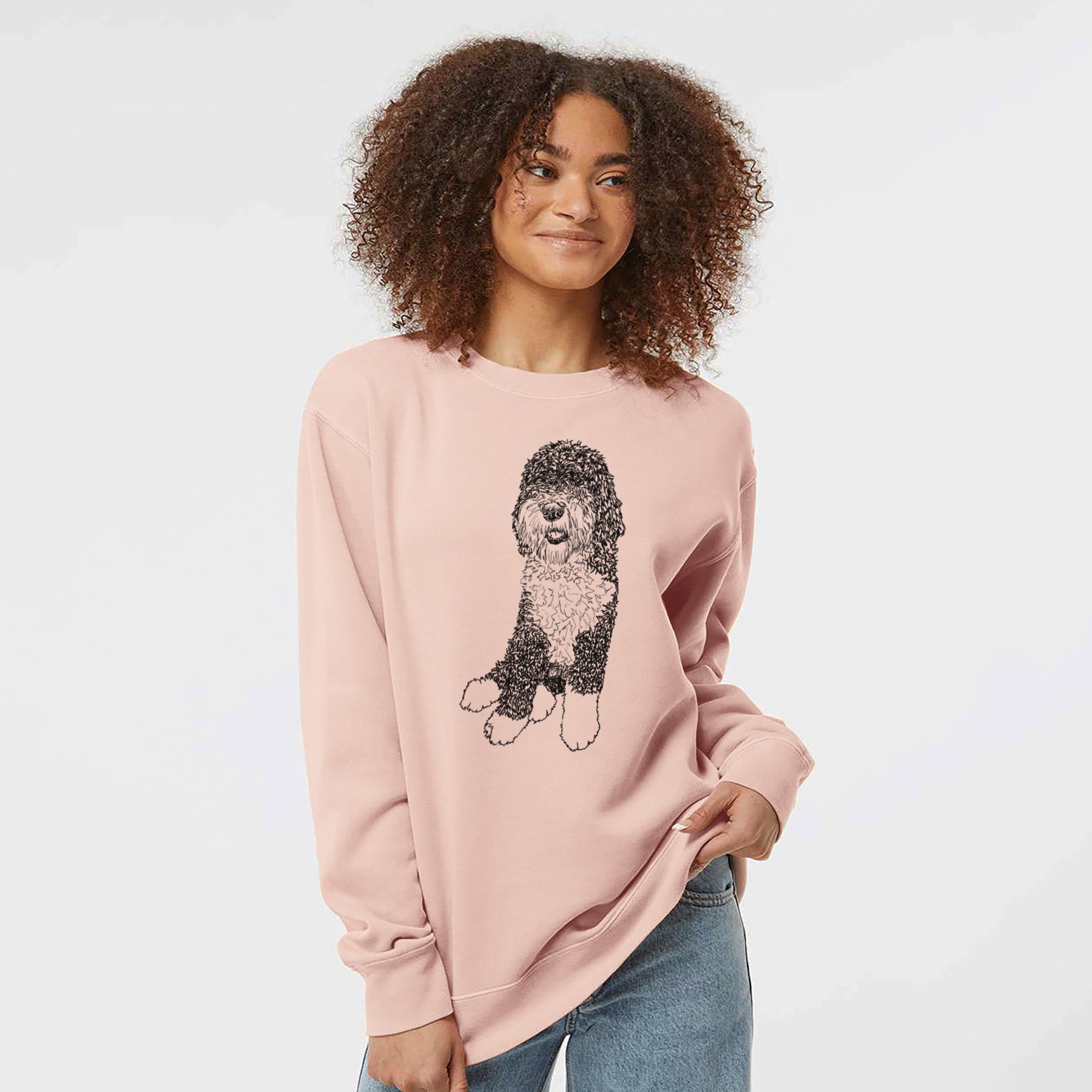 Doodled Whittaker the Sheepadoodle - Unisex Pigment Dyed Crew Sweatshirt