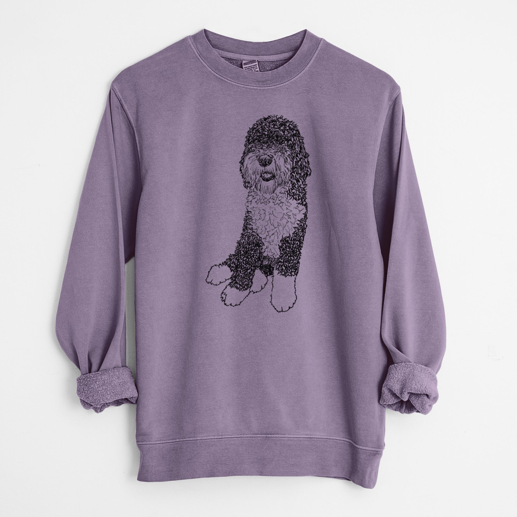 Doodled Whittaker the Sheepadoodle - Unisex Pigment Dyed Crew Sweatshirt