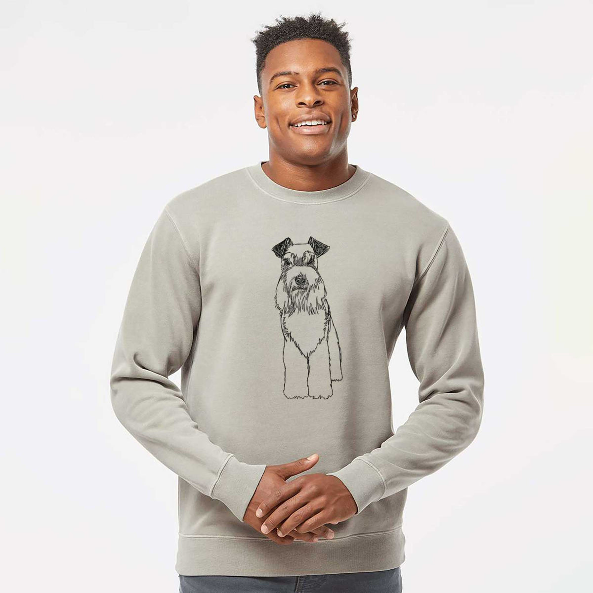 Doodled Wilco the Standard Schnauzer - Unisex Pigment Dyed Crew Sweatshirt