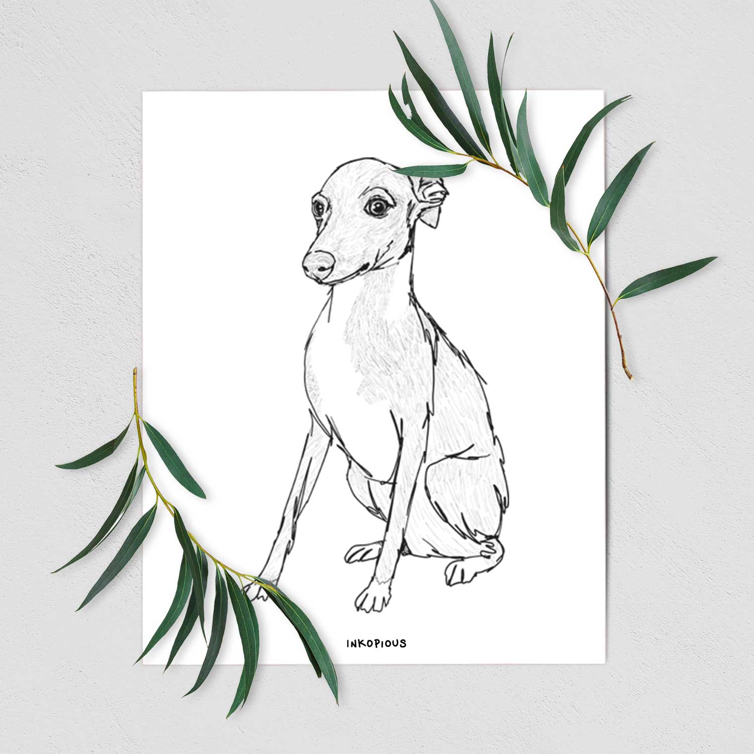 Doodled Winston the Italian Greyhound Puppy Art Print