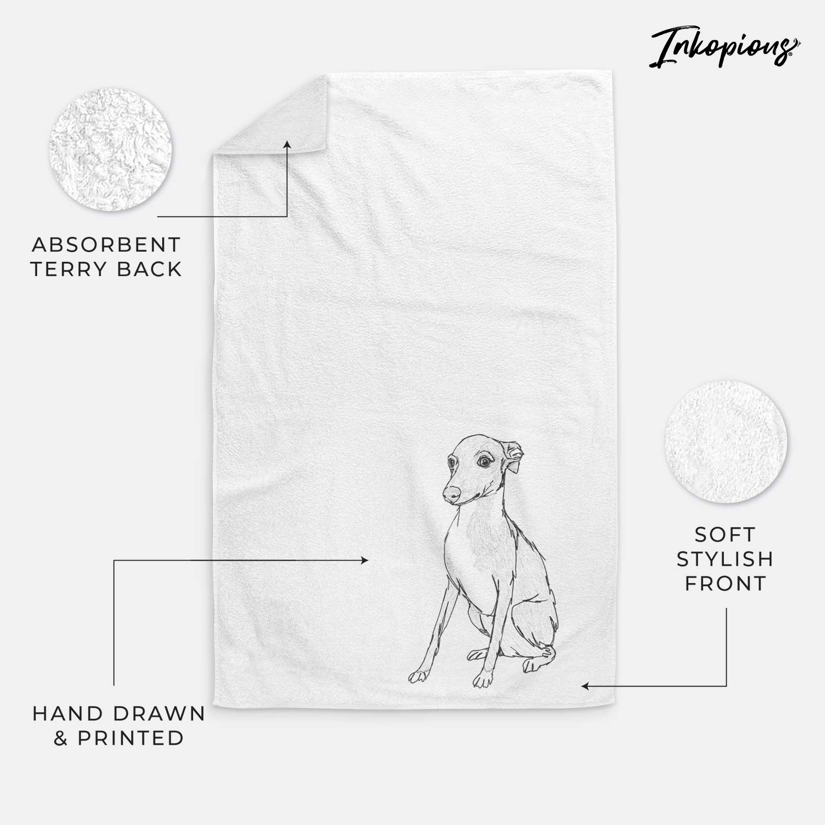 Doodled Winston the Italian Greyhound Puppy Decorative Hand Towel