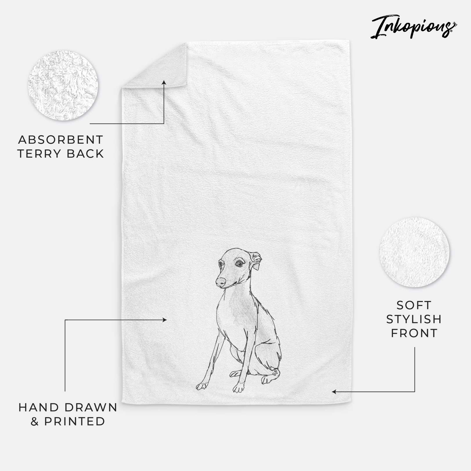 Doodled Winston the Italian Greyhound Puppy Decorative Hand Towel