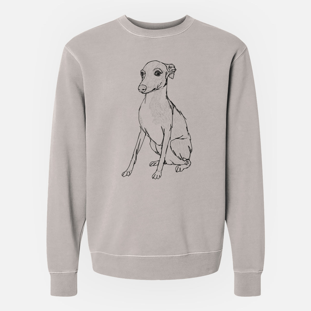 Doodled Winston the Italian Greyhound Puppy - Unisex Pigment Dyed Crew Sweatshirt