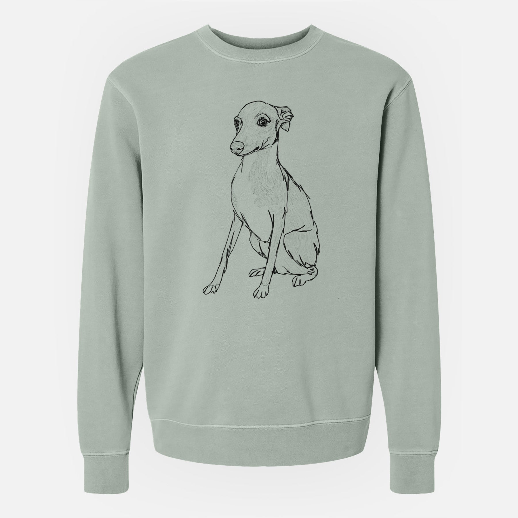 Doodled Winston the Italian Greyhound Puppy - Unisex Pigment Dyed Crew Sweatshirt