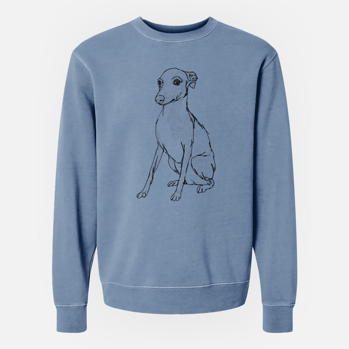 Doodled Winston the Italian Greyhound Puppy - Unisex Pigment Dyed Crew Sweatshirt