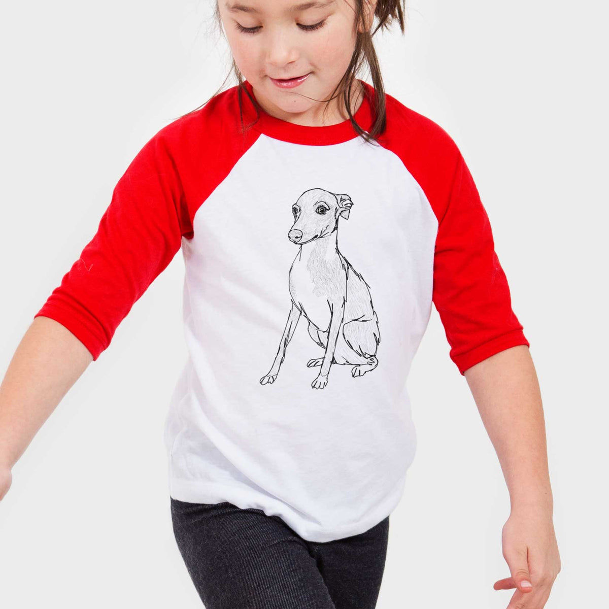 Doodled Winston the Italian Greyhound Puppy - Youth 3/4 Long Sleeve