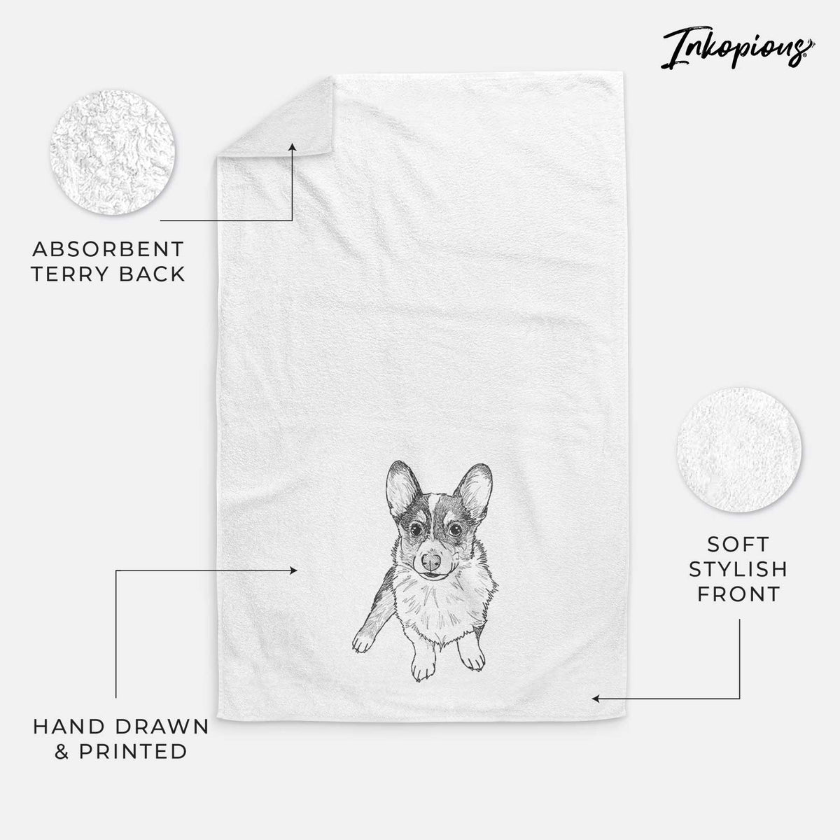 Doodled Winston the Corgi Decorative Hand Towel