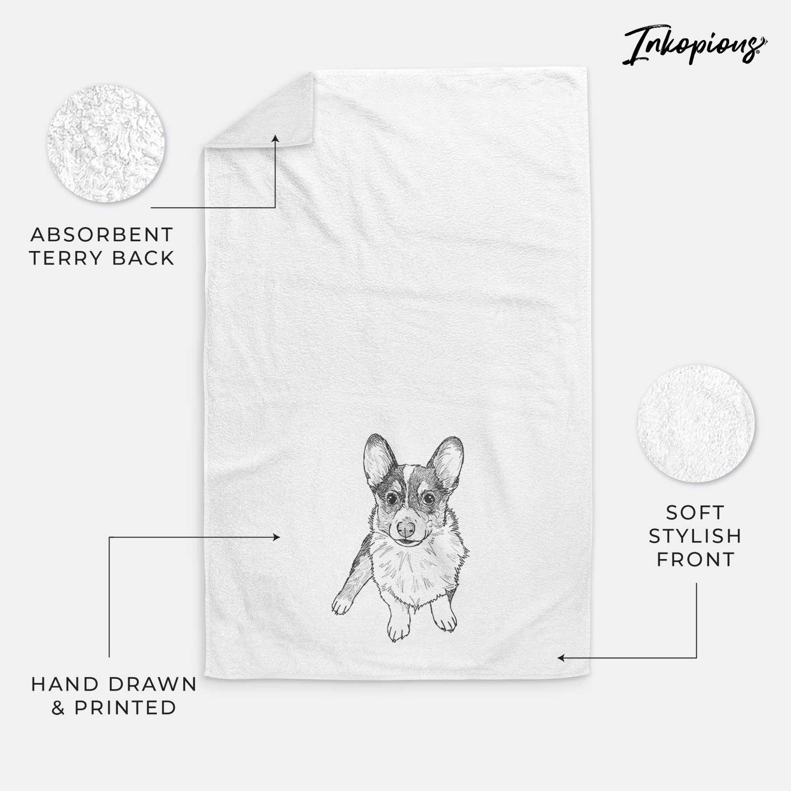 Doodled Winston the Corgi Decorative Hand Towel