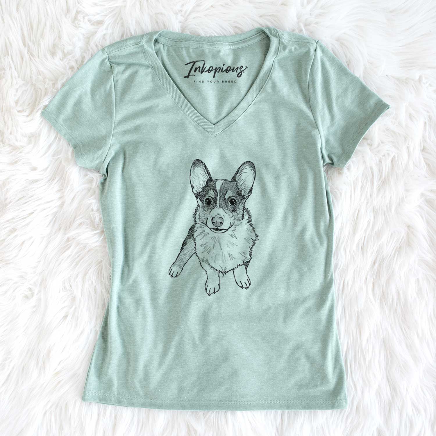 Doodled Winston the Corgi - Women's V-neck Shirt