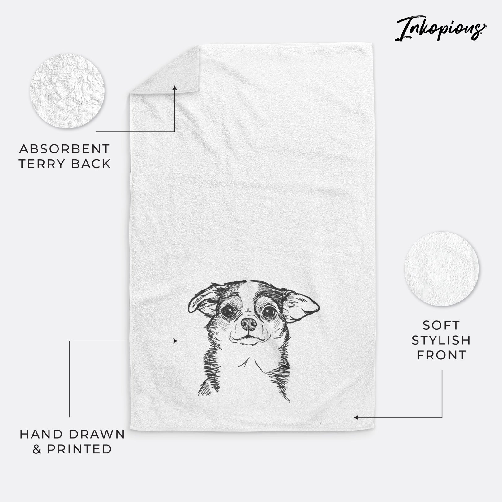 Doodled Worm the Chihuahua Decorative Hand Towel