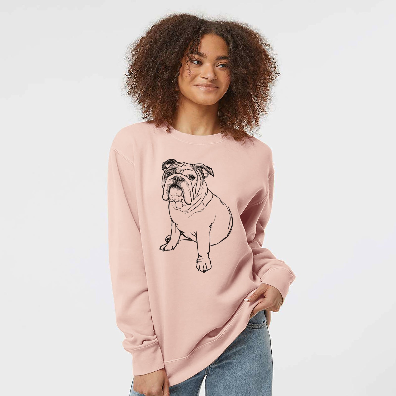 Doodled Yogi the English Bulldog - Unisex Pigment Dyed Crew Sweatshirt
