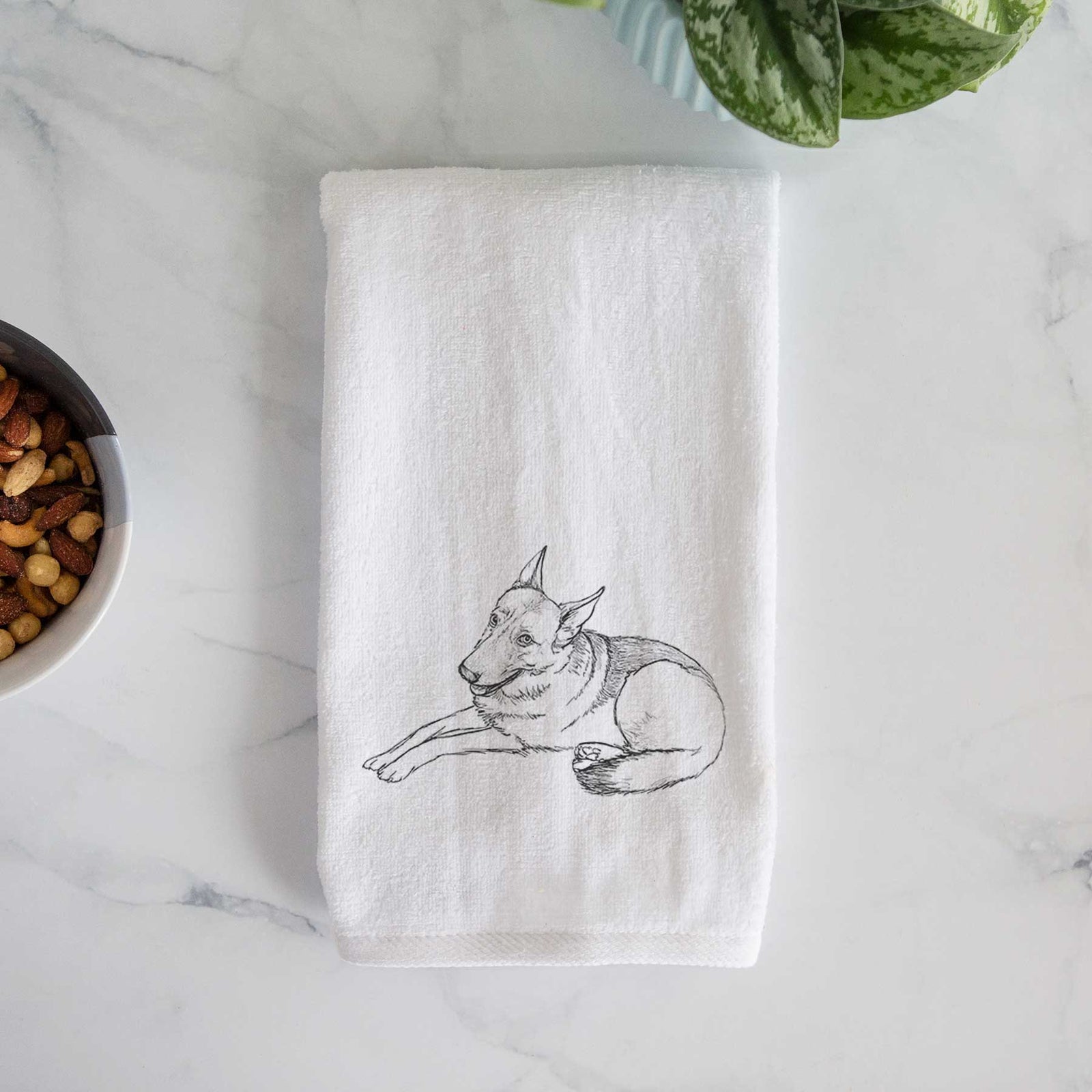 Doodled Zeussy the German Shepherd Decorative Hand Towel