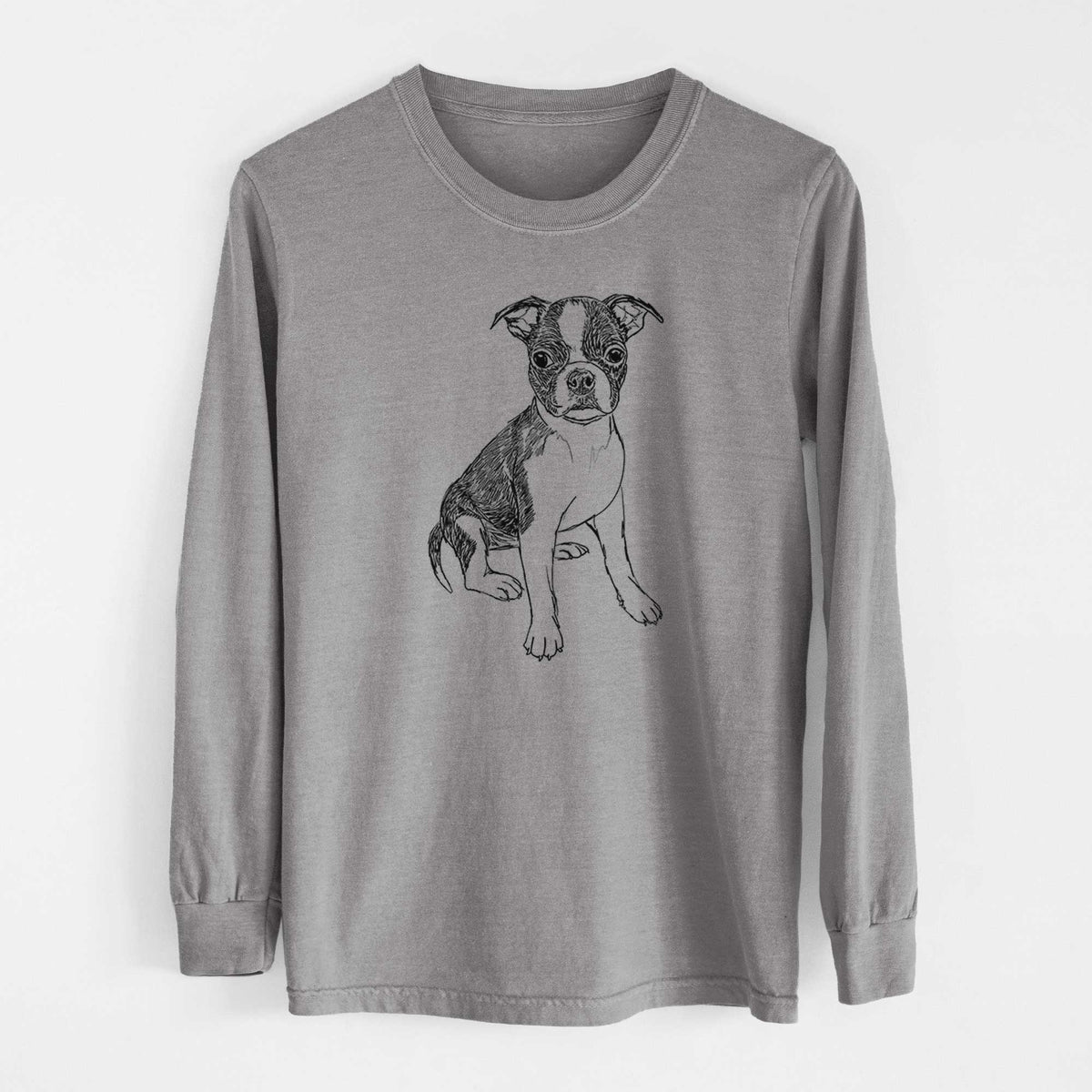 Doodled Zoey the Boston Terrier - Heavyweight 100% Cotton Long Sleeve