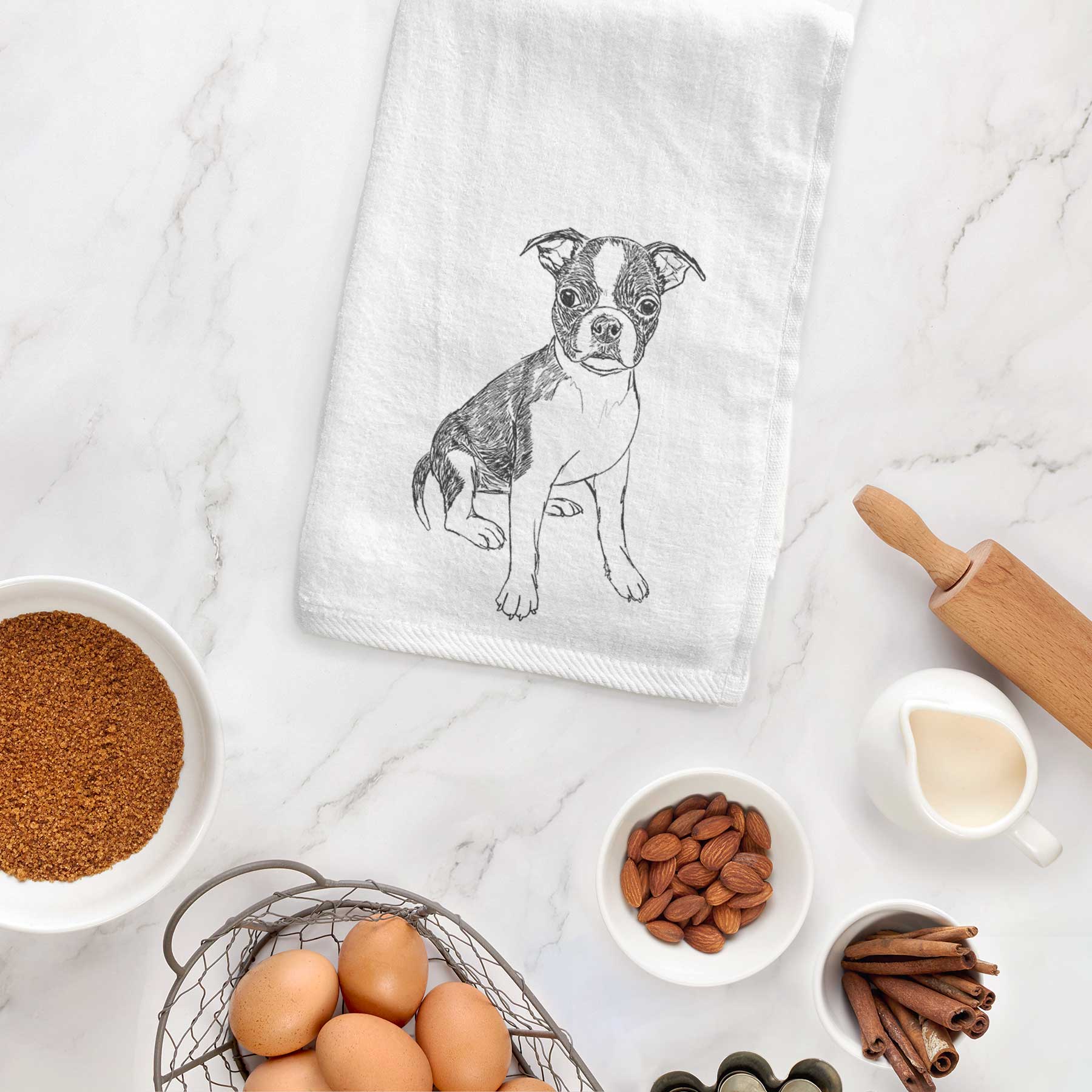 Doodled Zoey the Boston Terrier Decorative Hand Towel