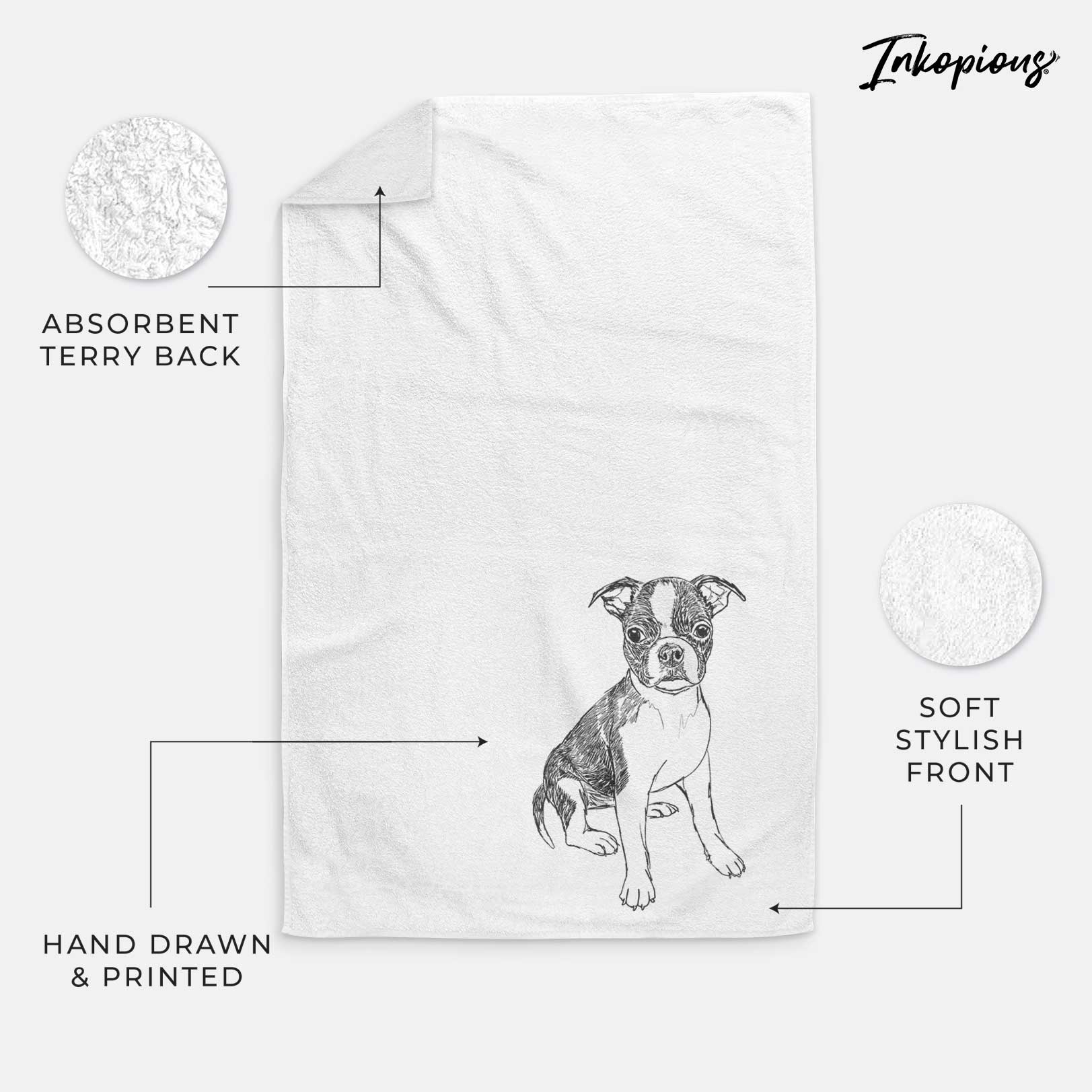 Doodled Zoey the Boston Terrier Decorative Hand Towel