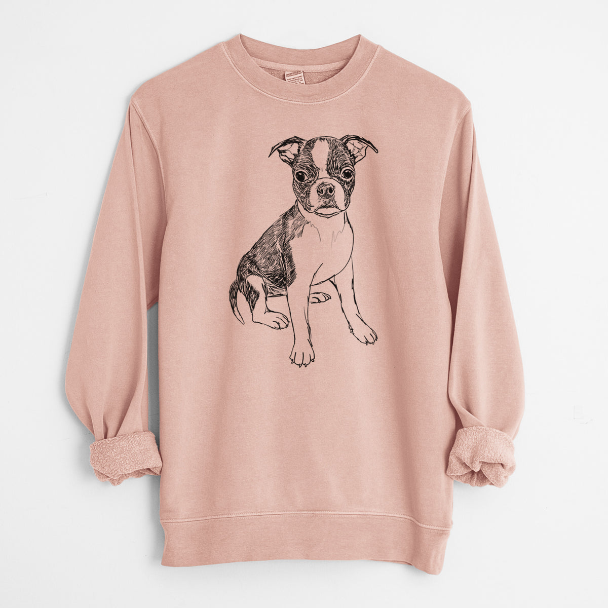 Doodled Zoey the Boston Terrier - Unisex Pigment Dyed Crew Sweatshirt