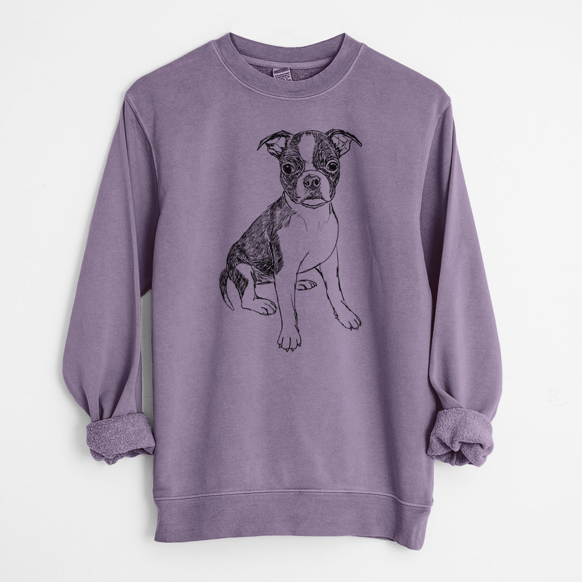 Doodled Zoey the Boston Terrier - Unisex Pigment Dyed Crew Sweatshirt