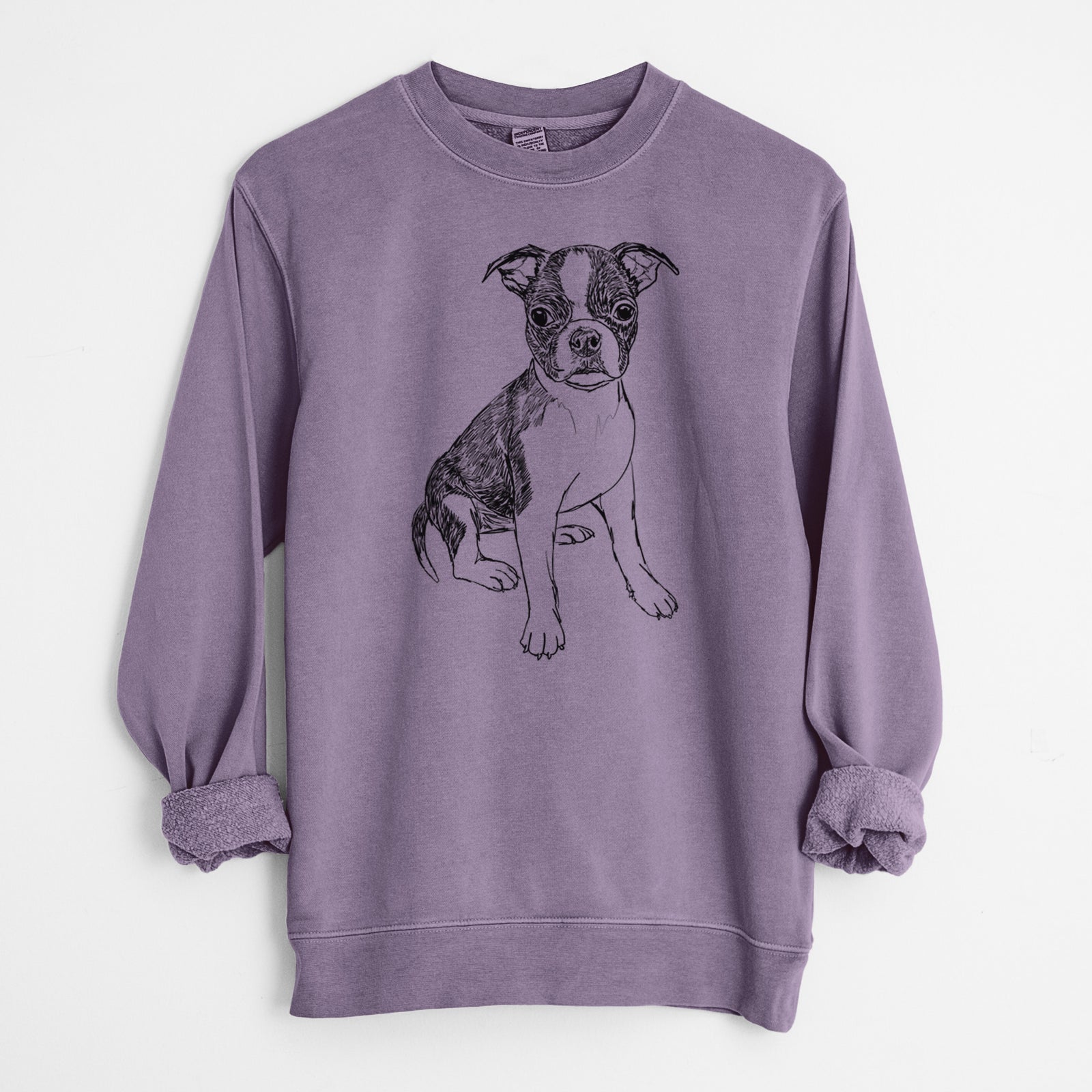 Doodled Zoey the Boston Terrier - Unisex Pigment Dyed Crew Sweatshirt