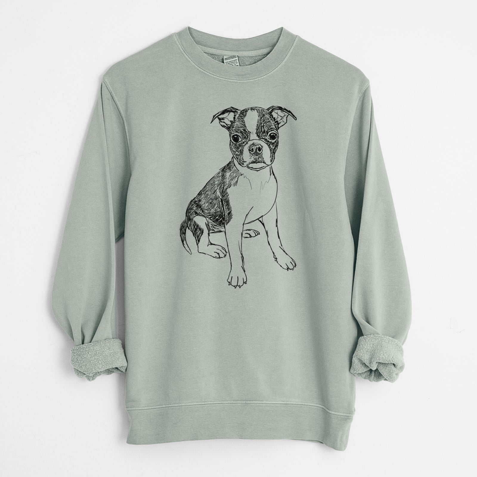 Doodled Zoey the Boston Terrier - Unisex Pigment Dyed Crew Sweatshirt