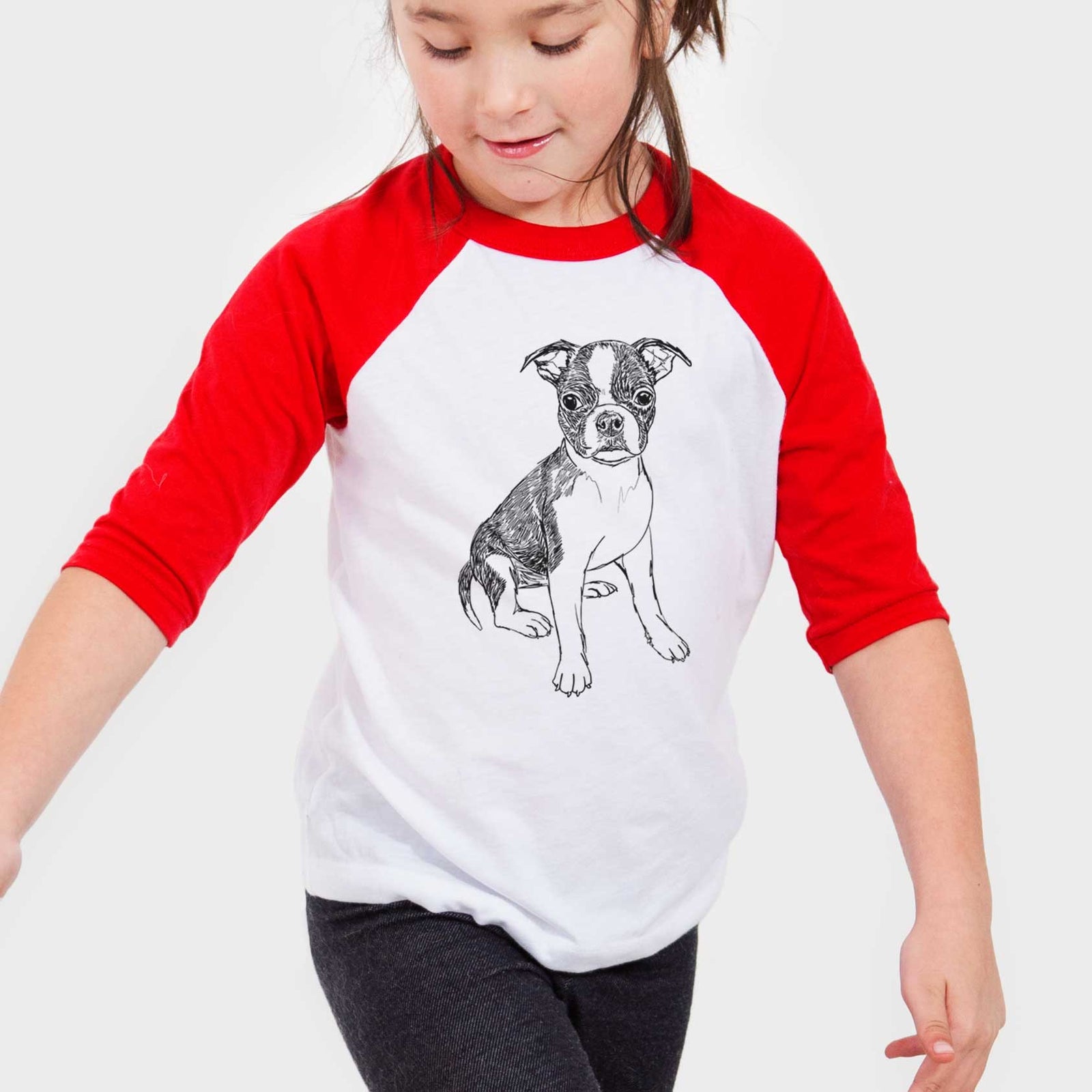 Doodled Zoey the Boston Terrier - Youth 3/4 Long Sleeve