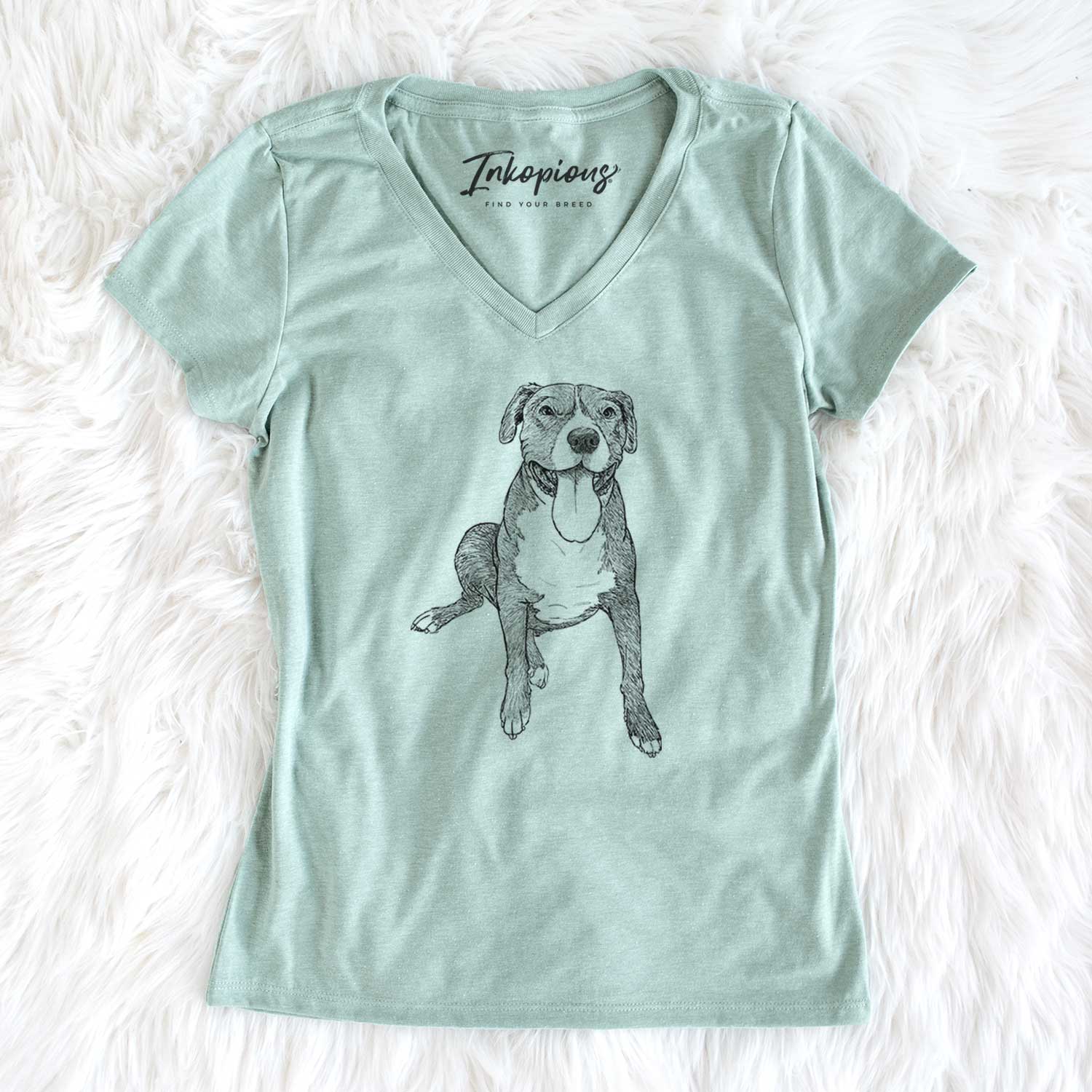 Doodled Zorro the Pitbull Mix - Women's V-neck Shirt