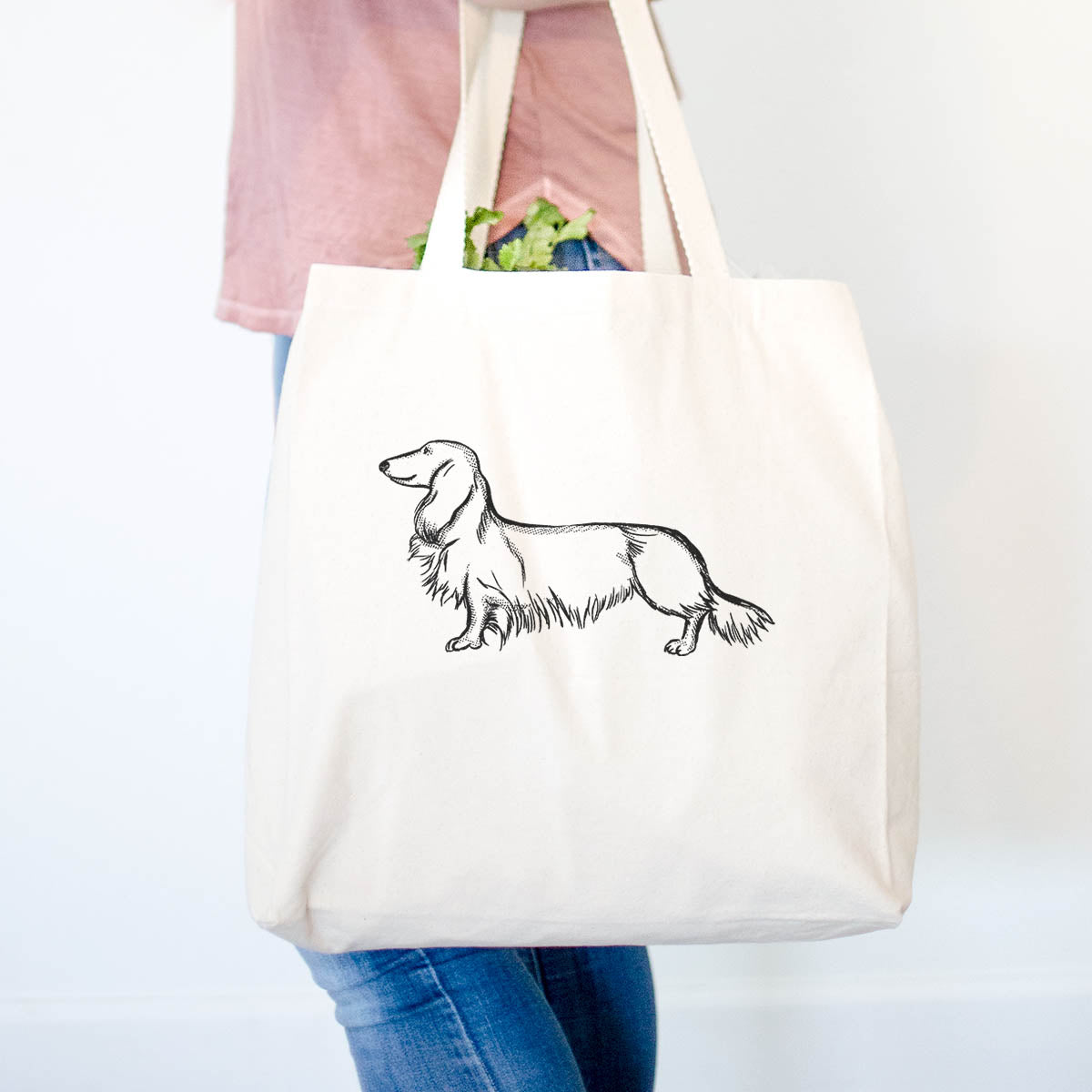 Halftone Long Haired Dachshund  - Tote Bag