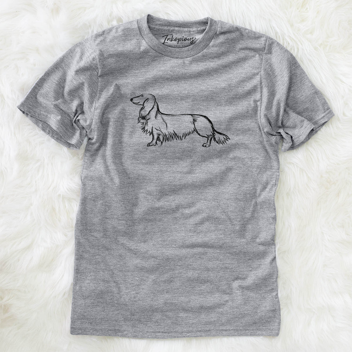 Halftone Long Haired Dachshund  - Unisex Crewneck