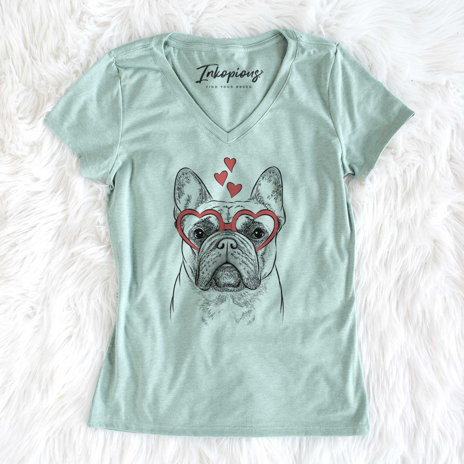 Valentine Acelynn the French Bulldog - Women's V-neck Shirt