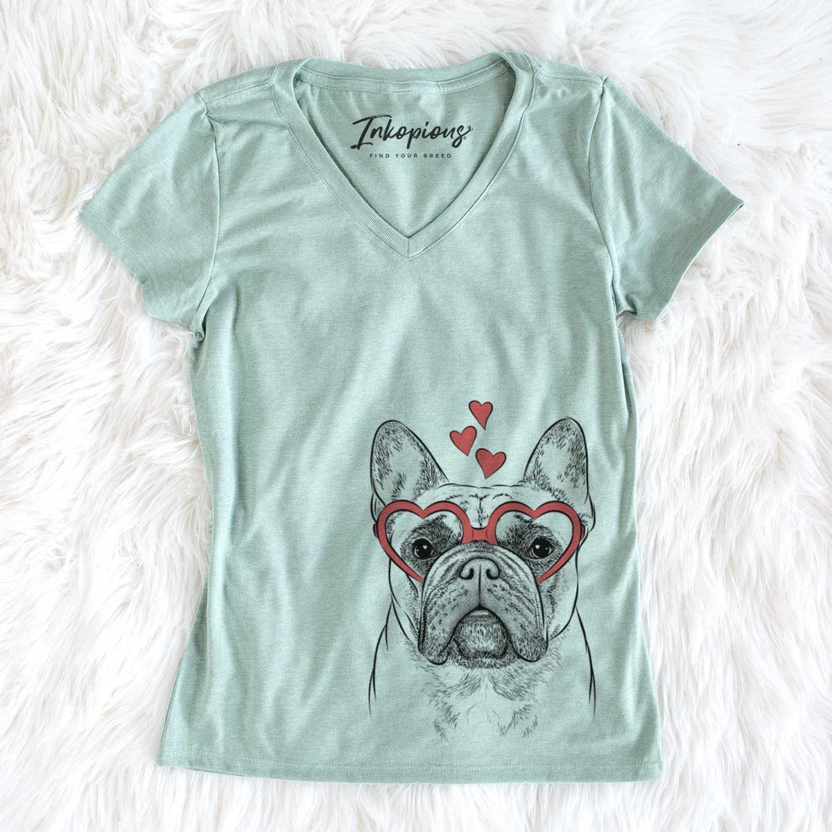 Valentine Acelynn the French Bulldog - Women&#39;s V-neck Shirt