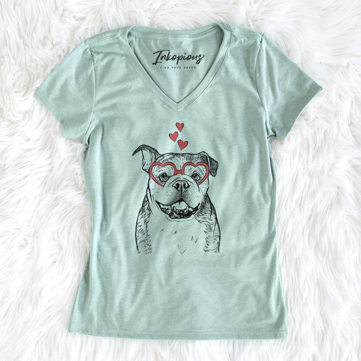 Valentine Agatha the Boston Bulldog - Women's V-neck Shirt