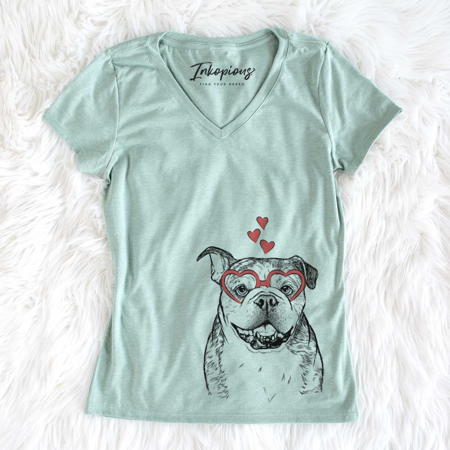 Valentine Agatha the Boston Bulldog - Women's V-neck Shirt