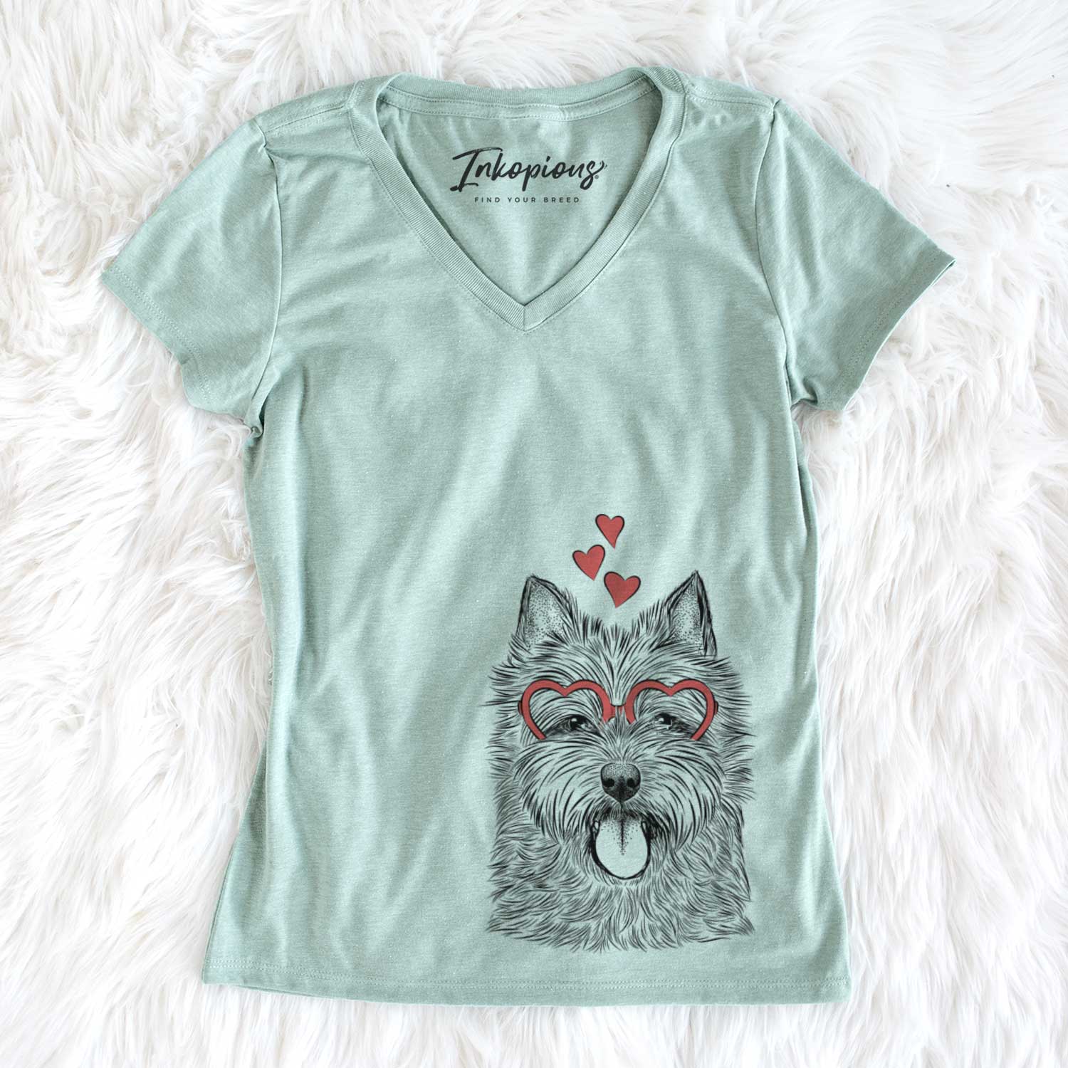 Valentine Alfie the Norwich Terrier - Women's V-neck Shirt