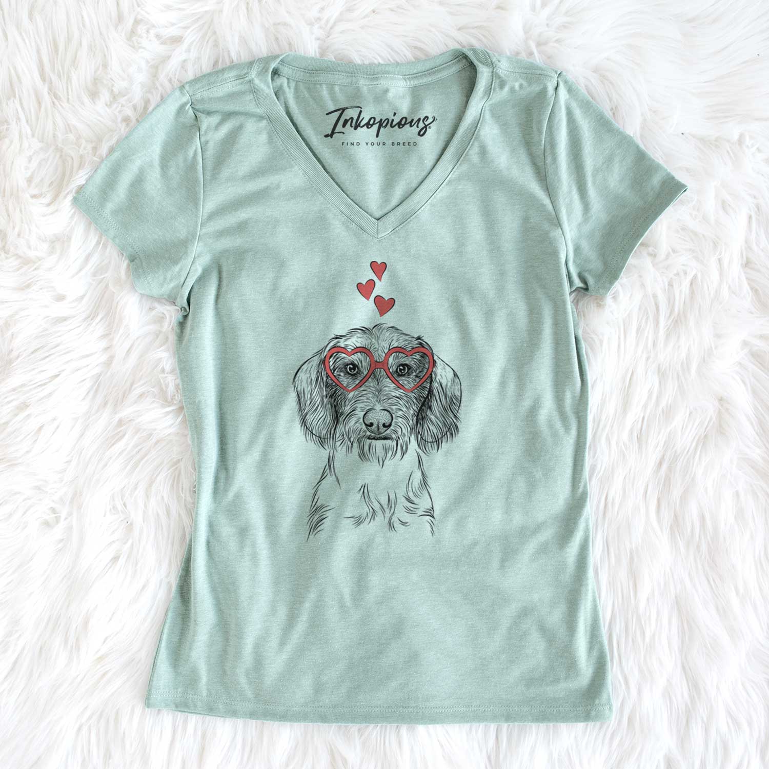 Valentine Almond the Wirehaired Dachshund - Women's V-neck Shirt