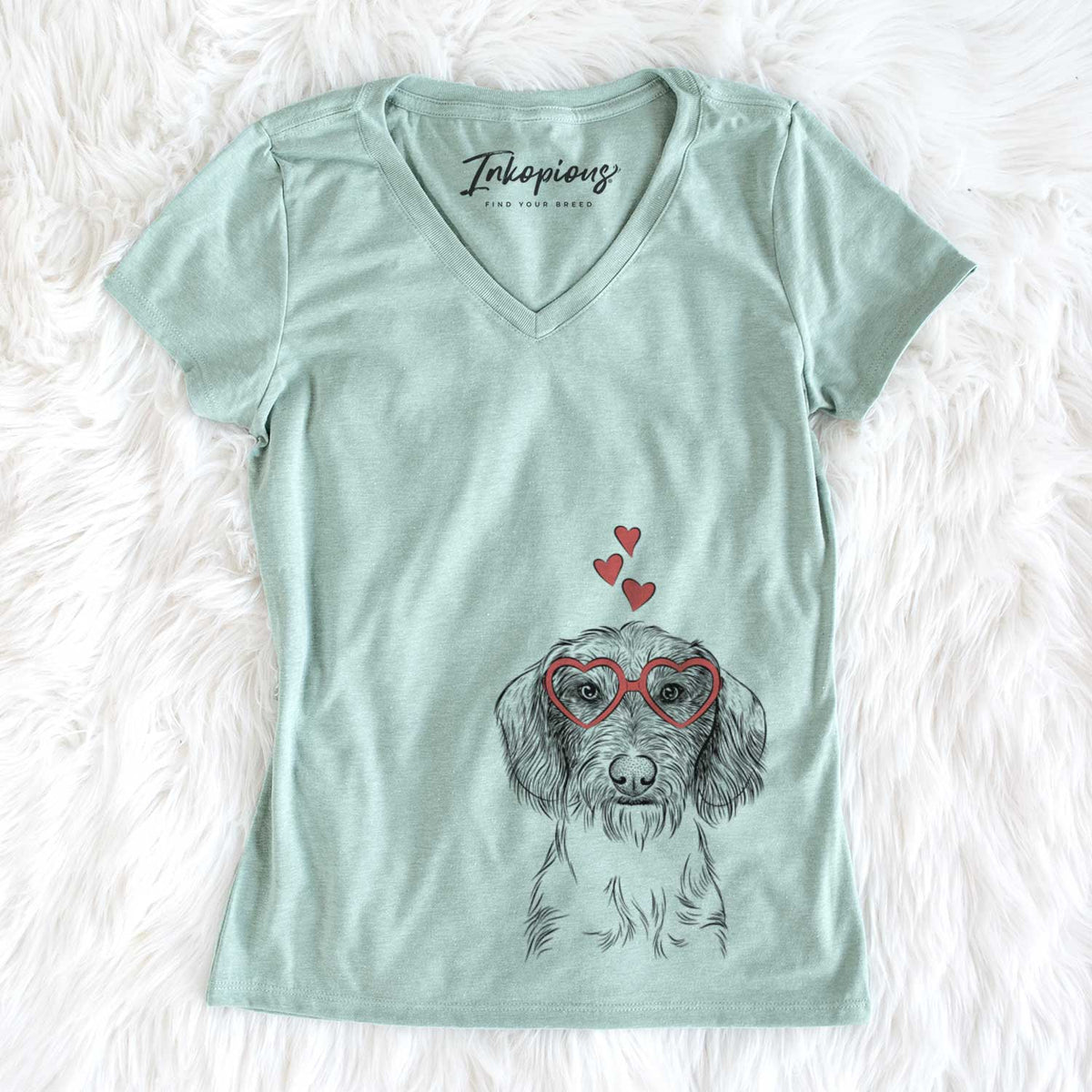 Valentine Almond the Wirehaired Dachshund - Women&#39;s V-neck Shirt