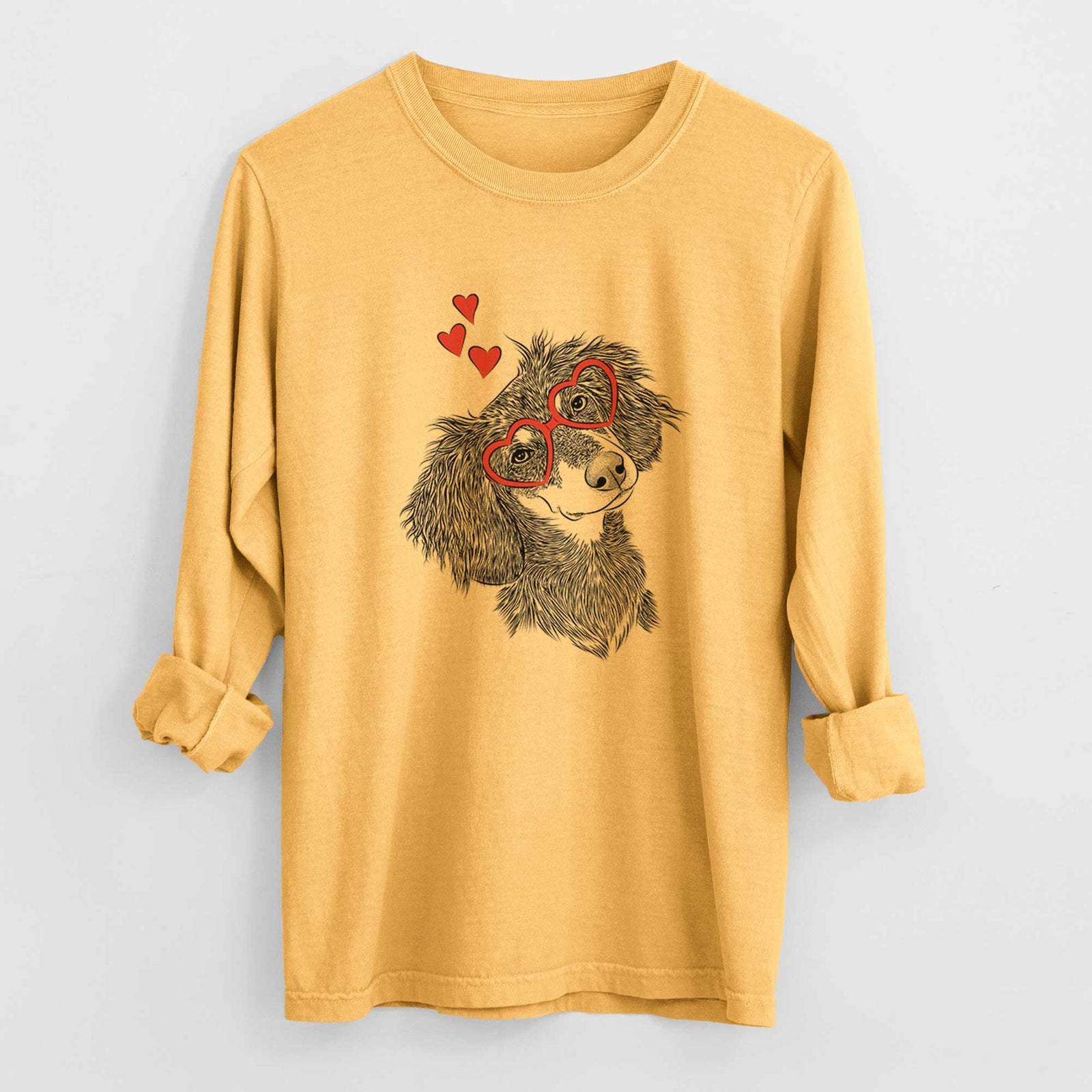 Valentine Bailey the Long Haired Dachshund - Heavyweight 100% Cotton Long Sleeve